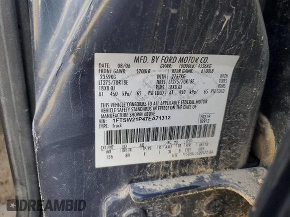 2007 Ford F-250 XL z VIN 1FTSW21P47EA71312, wystawiony jako Copart lot #50644945 z przebiegiem 214 956 mil mil oraz Szkoda całkowita • Salvage title. Historia ofert i sprzedaży dostępna na DreamBid. Obrazek 12.