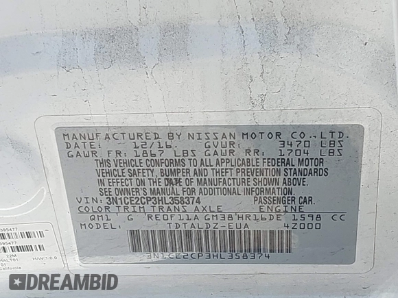 2017 Nissan Note SV with VIN 3N1CE2CP3HL358374, listed as a IAAI auction lot 42479380 with 174,705 mi miles and . Bid and sale history available at DreamBid. Image 9.