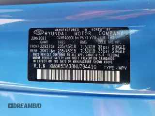 2022 Hyundai Kona Limited with VIN KM8K53A38NU794410, listed as a Copart auction lot 52525342 with 18,825 mi miles and Salvage Title. Bid and sale history available at carsss.com. Image 10.