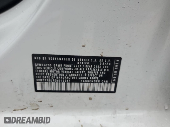 2025 Volkswagen Jetta GLI Autobahn with VIN 3VW1T7BU7SM013247, listed as a Copart auction lot 49637785 with 5,002 mi miles and Salvage Title. Bid and sale history available at DreamBid. Image 12.