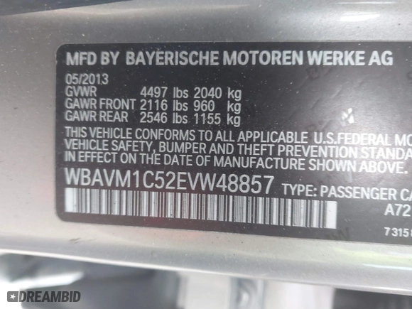 2014 BMW X1 sDrive28i with VIN WBAVM1C52EVW48857, listed as a IAAI auction lot 41179830 with 113,315 mi miles. Bid and sale history available at carsss.com. Image 9.