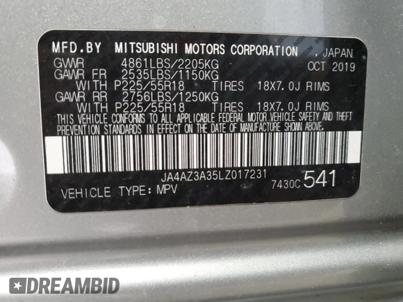 2020 Mitsubishi Outlander ES z VIN JA4AZ3A35LZ017231, wystawiony jako Copart lot #57360935 z przebiegiem 99 836 mil mil oraz Czysty tytuł • Clean title. Historia ofert i sprzedaży dostępna na DreamBid. Obrazek 14.