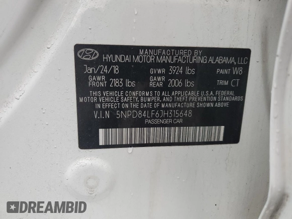 2018 Hyundai Elantra SEL with VIN 5NPD84LF6JH315648, listed as a Copart auction lot 52298225 with 209,463 mi miles and Non Repairable. Bid and sale history available at DreamBid. Image 12.