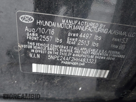 2017 Hyundai Sonata 2.4L z VIN 5NPE24AF2HH483323, wystawiony jako IAAI lot #42322738 z przebiegiem 144 607 mil mil oraz . Historia ofert i sprzedaży dostępna na DreamBid. Obrazek 9.