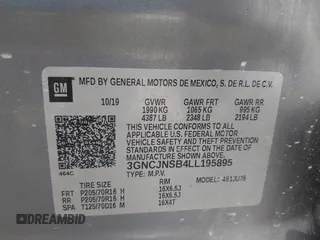 2020 Chevrolet Trax LS z VIN 3GNCJNSB4LL195895, wystawiony jako IAAI lot #42121618 z przebiegiem 54 016 mil mil oraz . Historia ofert i sprzedaży dostępna na DreamBid. Obrazek 9.