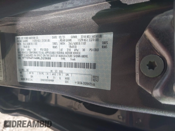 2021 Ford Ranger XL с VIN 1FTER4FH4MLD25688, выставлен на аукционе IAAI как лот 42612016 с пробегом 36 159 миль миль и . История ставок и продаж доступна на DreamBid. Изображение 9.