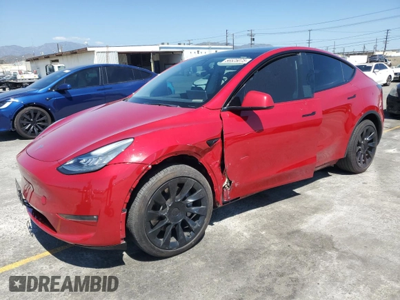2021 Tesla Model Y Long Range with VIN 5YJYGDEE0MF217761, listed as a Copart auction lot 56525075 with 72,751 mi miles and Salvage Title. Bid and sale history available at DreamBid. Image 1.