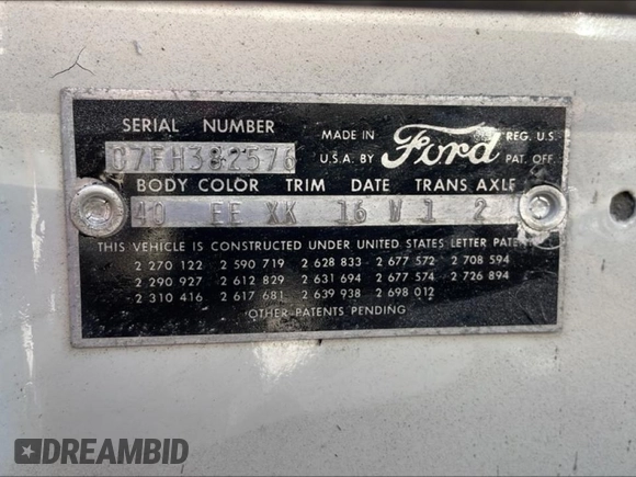 1957 Ford Thunderbird with VIN C7FH382576, listed as a Copart auction lot 75124844 with 22,465 mi miles and Salvage Title. Bid and sale history available at DreamBid. Image 13.