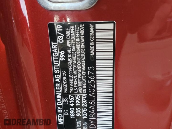 2020 Mercedes-Benz AMG GT with VIN WDDYJ8AA6LA025673, listed as a Copart auction lot 82607534 with 54,724 mi miles and Salvage title. Bid and sale history available at DreamBid. Image 12.