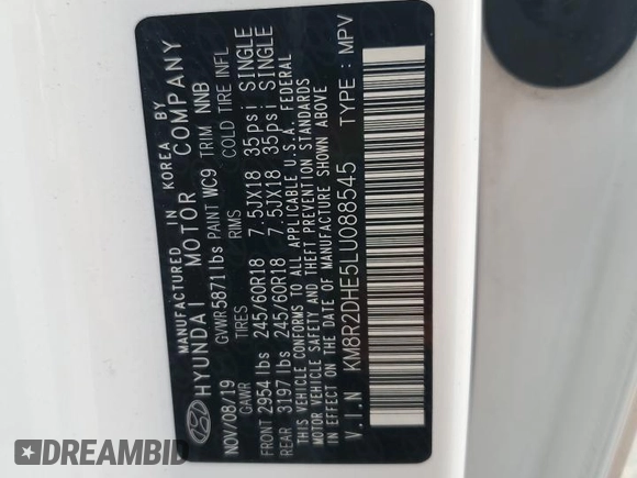2020 Hyundai Palisade SEL with VIN KM8R2DHE5LU088545, listed as a Copart auction lot 60095485 with 55,331 mi miles and Salvage title. Bid and sale history available at DreamBid. Image 14.