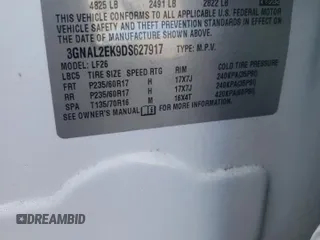 2013 Chevrolet Captiva Sport LS with VIN 3GNAL2EK9DS627917, listed as a Copart auction lot 77334204 with 149,995 mi miles and Salvage Title. Bid and sale history available at DreamBid. Image 15.