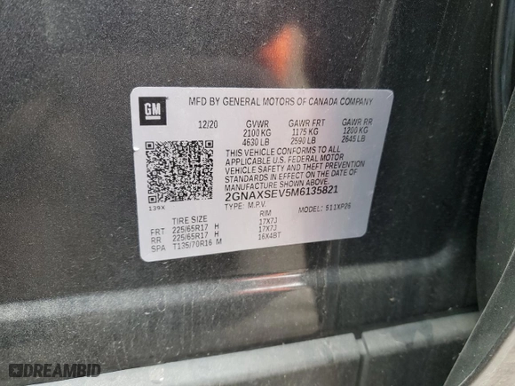 2021 Chevrolet Equinox LS with VIN 2GNAXSEV5M6135821, listed as a Copart auction lot 78795084 with 38,251 mi miles and Salvage Title. Bid and sale history available at carsss.com. Image 15.