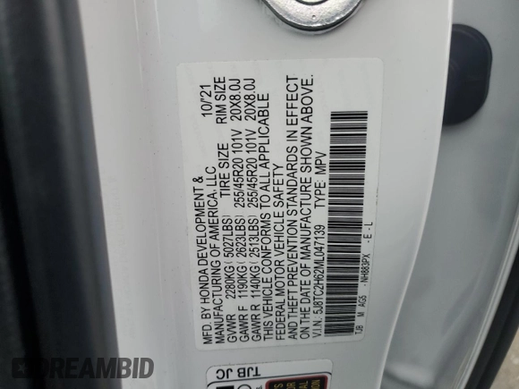 2021 Acura RDX w/A-Spec Package with VIN 5J8TC2H62ML047139, listed as a Copart auction lot 43649055 with 0 mi miles and Salvage Title. Bid and sale history available at carsss.com. Image 12.