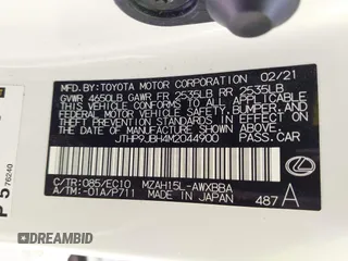2021 Lexus UX with VIN JTHP9JBH4M2044900, listed as a IAAI auction lot 40543882 with 1 mi miles. Bid and sale history available at carsss.com. Image 9.
