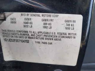 2005 Chevrolet Cavalier with VIN 1G1JC52F357164702, listed as a IAAI auction lot 41765180 with 84,520 mi miles. Bid and sale history available at carsss.com. Image 9.