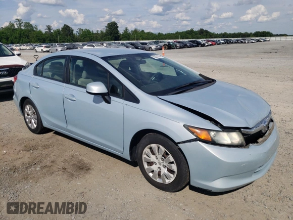 2012 Honda Civic LX with VIN 19XFB2F55CE330845, listed as a Copart auction lot 53331834 with 70,857 mi miles and Salvage Title. Bid and sale history available at DreamBid. Image 4.