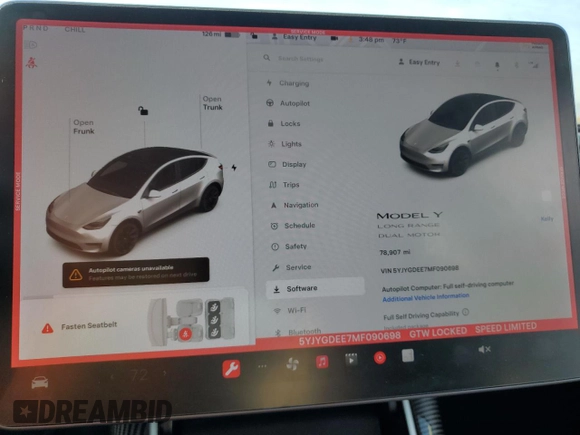 2021 Tesla Model Y Long Range z VIN 5YJYGDEE7MF090698, wystawiony jako Copart lot #44192555 z przebiegiem 78 907 mil mil oraz Szkoda całkowita • Salvage title. Historia ofert i sprzedaży dostępna na DreamBid. Obrazek 9.