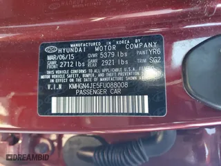 2015 Hyundai Genesis 3.8L with VIN KMHGN4JE5FU088008, listed as a Copart auction lot 52355645 with 148,021 mi miles and Salvage Title. Bid and sale history available at carsss.com. Image 12.