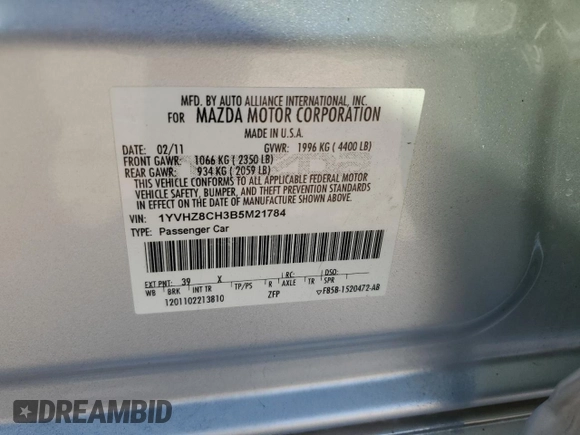 2011 Mazda 6 i Grand Touring with VIN 1YVHZ8CH3B5M21784, listed as a Copart auction lot 74509014 with 249,871 mi miles and Salvage Title. Bid and sale history available at DreamBid. Image 12.