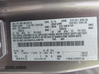 2017 Lincoln MKC Select with VIN 5LMCJ2C92HUL34916, listed as a IAAI auction lot 42024355 with 34,242 mi miles and . Bid and sale history available at DreamBid. Image 9.