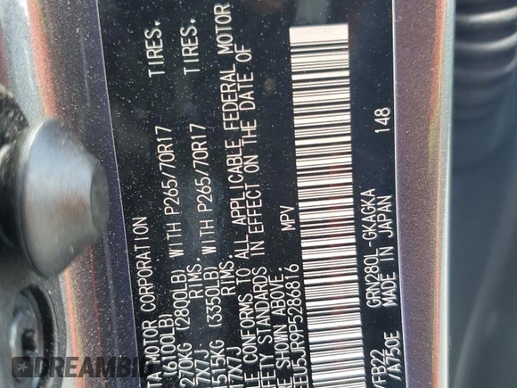 2023 Toyota 4Runner SR5 with VIN JTEEU5JR9P5286816, listed as a Copart auction lot 55596685 with Not provided miles and Salvage title. Bid and sale history available at DreamBid. Image 13.