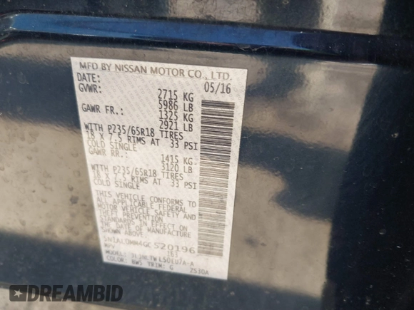 2016 Infiniti QX60 with VIN 5N1AL0MM4GC520196, listed as a IAAI auction lot 41578947 with 90,241 mi miles and . Bid and sale history available at DreamBid. Image 9.