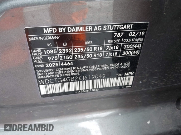2019 Mercedes-Benz GLA 250 z VIN WDCTG4GB2KJ619049, wystawiony jako IAAI lot #41778239 z przebiegiem 25 030 mil mil oraz . Historia ofert i sprzedaży dostępna na DreamBid. Obrazek 9.