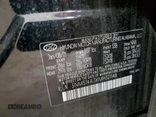 2021 Hyundai Santa Fe SE with VIN 5NMS14AJXMH321148, listed as a Copart auction lot 59810465 with 38,661 mi miles and Salvage title. Bid and sale history available at DreamBid. Image 13.