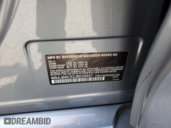 2018 BMW 5 Series M550i xDrive with VIN WBAJB9C53JB034947, listed as a Copart auction lot 77270534 with Not provided miles and Non repairable. Bid and sale history available at DreamBid. Image 13.