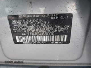 2018 Subaru WRX Premium with VIN JF1VA1C61J8800002, listed as a IAAI auction lot 41293981 with 55,787 mi miles. Bid and sale history available at carsss.com. Image 9.