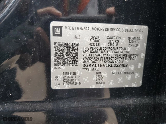 2019 GMC Terrain SLE with VIN 3GKALTEV1KL232408, listed as a Copart auction lot 62279444 with 71,679 mi miles and Salvage Title. Bid and sale history available at carsss.com. Image 13.