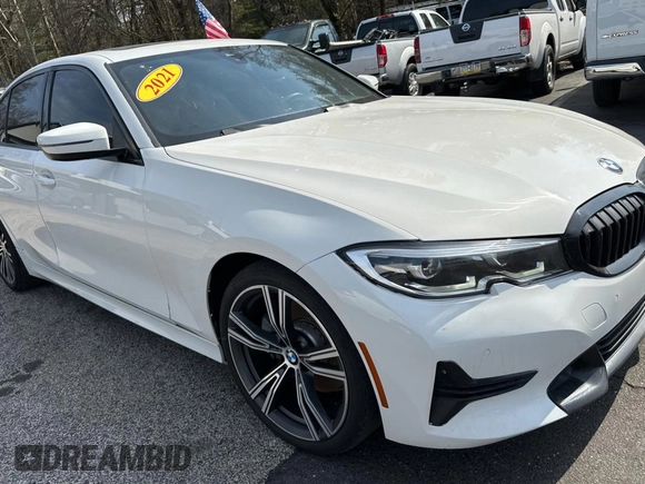 2021 BMW 3 Series 330i with VIN 3MW5R1J00M8B48688, listed as a Copart auction lot 49133935 with 43,293 mi miles and Clean Title. Bid and sale history available at carsss.com. Image 1.