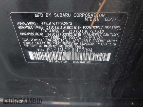 2018 Subaru Forester z VIN JF2SJABC6JH422894, wystawiony jako IAAI lot #42548743 z przebiegiem 66 628 mil mil oraz . Historia ofert i sprzedaży dostępna na DreamBid. Obrazek 9.