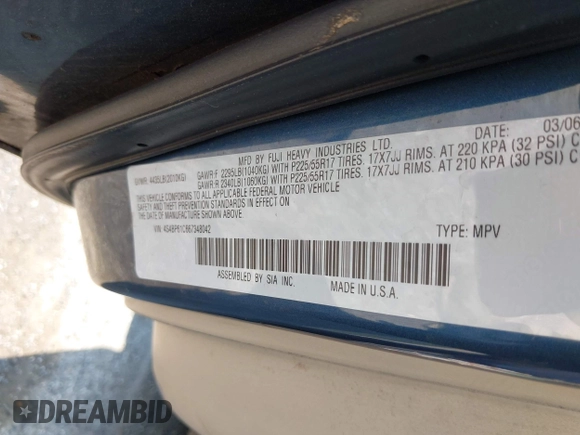 2006 Subaru Legacy Outback with VIN 4S4BP61C667348042, listed as a IAAI auction lot 42424821 with 229,814 mi miles and . Bid and sale history available at DreamBid. Image 9.