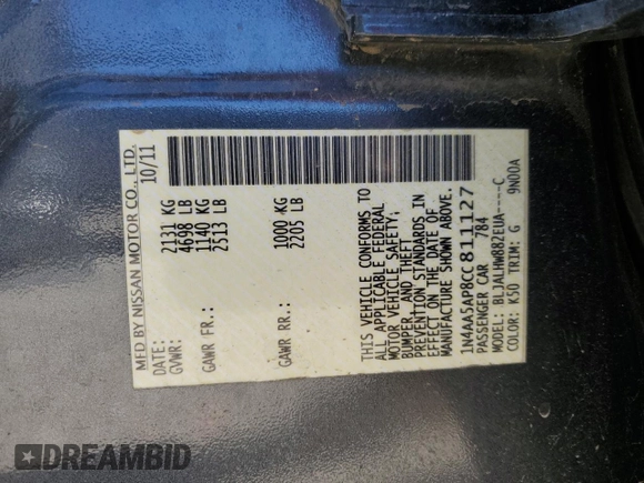 2012 Nissan Maxima S with VIN 1N4AA5AP8CC811127, listed as a Copart auction lot 49438915 with Not Provided miles and Salvage Title. Bid and sale history available at DreamBid. Image 13.