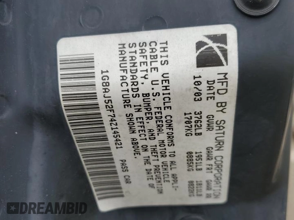 2004 Saturn ION ION 2 z VIN 1G8AJ52F74Z145421, wystawiony jako Copart lot #56174695 z przebiegiem 79 467 mil mil oraz Szkody całkowita. Historia ofert i sprzedaży dostępna na DreamBid. Obrazek 13.