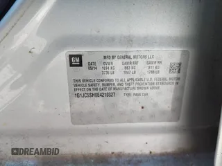 2014 Chevrolet Sonic LT with VIN 1G1JC5SH0E4210327, listed as a IAAI auction lot 42069313 with 94,506 mi miles and . Bid and sale history available at DreamBid. Image 9.