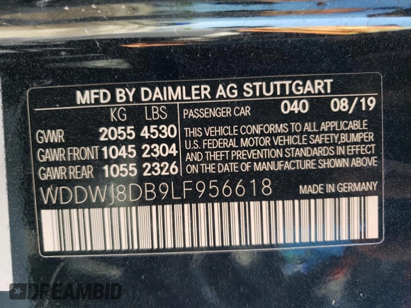 2020 Mercedes-Benz C 300 с VIN WDDWJ8DB9LF956618, выставлен на аукционе Copart как лот 57885124 с пробегом 36 696 миль миль и Списание • Salvage title. История ставок и продаж доступна на DreamBid. Изображение 13.