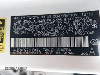2012 Lexus CT CT 200h with VIN JTHKD5BHXC2075227, listed as a IAAI auction lot 41740583 with 129,412 mi miles and . Bid and sale history available at carsss.com. Image 9.