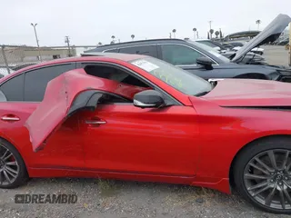 2021 Infiniti Q50 Red Sport 400 with VIN JN1FV7DP7MM850432, listed as a IAAI auction lot 42057935 with 15,936 mi miles and . Bid and sale history available at DreamBid. Image 14.
