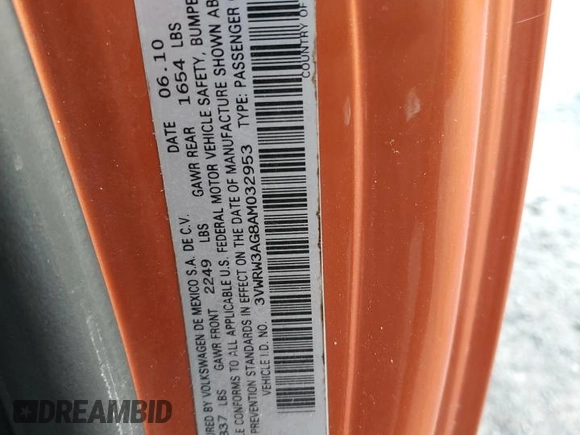2010 Volkswagen Beetle with VIN 3VWRW3AG8AM032953, listed as a Copart auction lot 77869254 with Not provided miles and Clean title. Bid and sale history available at DreamBid. Image 13.