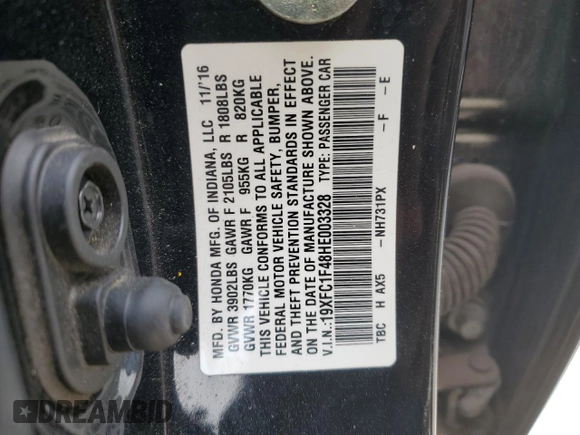 2017 Honda Civic Sedan EX-T with VIN 19XFC1F48HE003328, listed as a Copart auction lot 82927294 with 90,142 mi miles and Salvage Title. Bid and sale history available at carsss.com. Image 13.