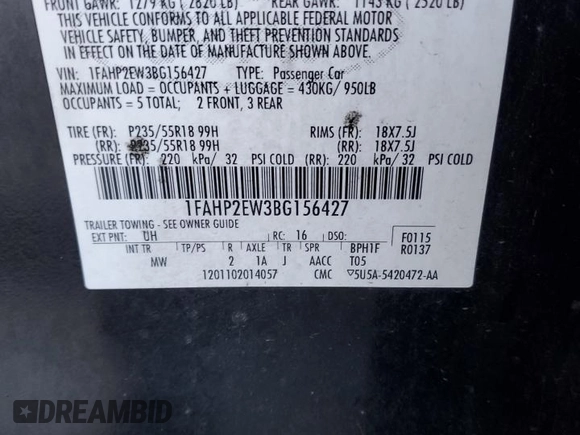 2011 Ford Taurus SEL with VIN 1FAHP2EW3BG156427, listed as a Copart auction lot 78287334 with 195,263 mi miles and Salvage Title. Bid and sale history available at carsss.com. Image 14.