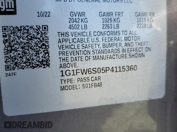 2023 Chevrolet Bolt EV 1LT with VIN 1G1FW6S05P4115360, listed as a Copart auction lot 60748555 with 69,678 mi miles and Salvage title. Bid and sale history available at DreamBid. Image 12.