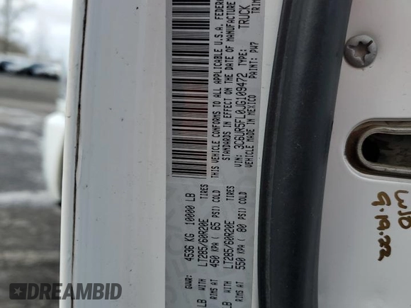 2018 Ram 2500 Laramie with VIN 3C6UR5FL0JG109472, listed as a Copart auction lot 46353435 with 102,773 mi miles and Salvage title. Bid and sale history available at DreamBid. Image 12.