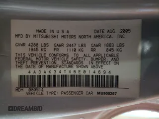 2006 Mitsubishi Eclipse GT with VIN 4A3AK34TX6E014694, listed as a Copart auction lot 72042794 with 105,716 mi miles and Salvage Title. Bid and sale history available at carsss.com. Image 14.