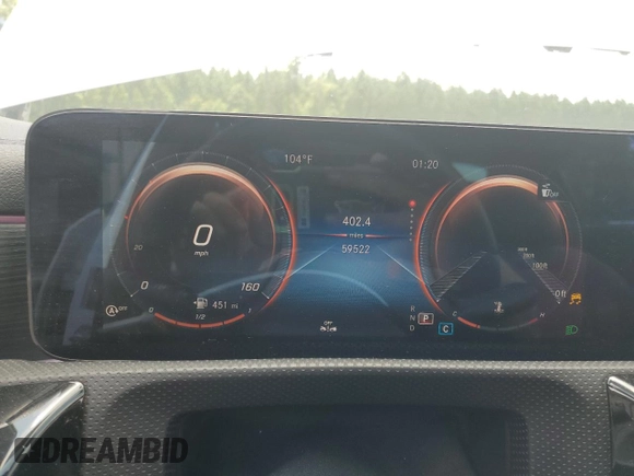 2021 Mercedes-Benz A 220 with VIN W1K3G4EB0MJ268465, listed as a Copart auction lot 62827425 with 59,522 mi miles and Salvage title. Bid and sale history available at DreamBid. Image 9.