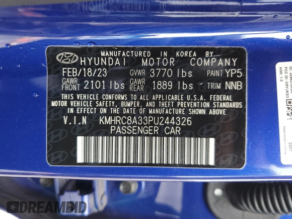 2023 Hyundai Venue Limited with VIN KMHRC8A33PU244326, listed as a Copart auction lot 55687515 with 9,973 mi miles and Salvage title. Bid and sale history available at DreamBid. Image 13.