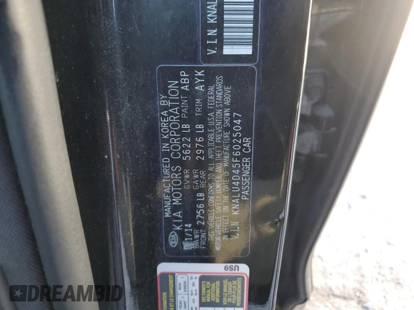2015 Kia K900 Premium with VIN KNALU4D45F6025047, listed as a Copart auction lot 76761644 with 114,896 mi miles and Salvage title. Bid and sale history available at DreamBid. Image 12.