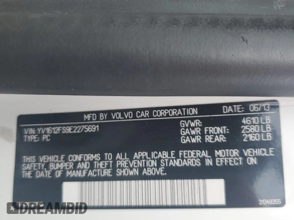 2014 Volvo S60 T5 с VIN YV1612FS9E2275691, выставлен на аукционе Copart как лот 57226245 с пробегом 145 721 миль миль и Списание • Salvage title. История ставок и продаж доступна на DreamBid. Изображение 12.
